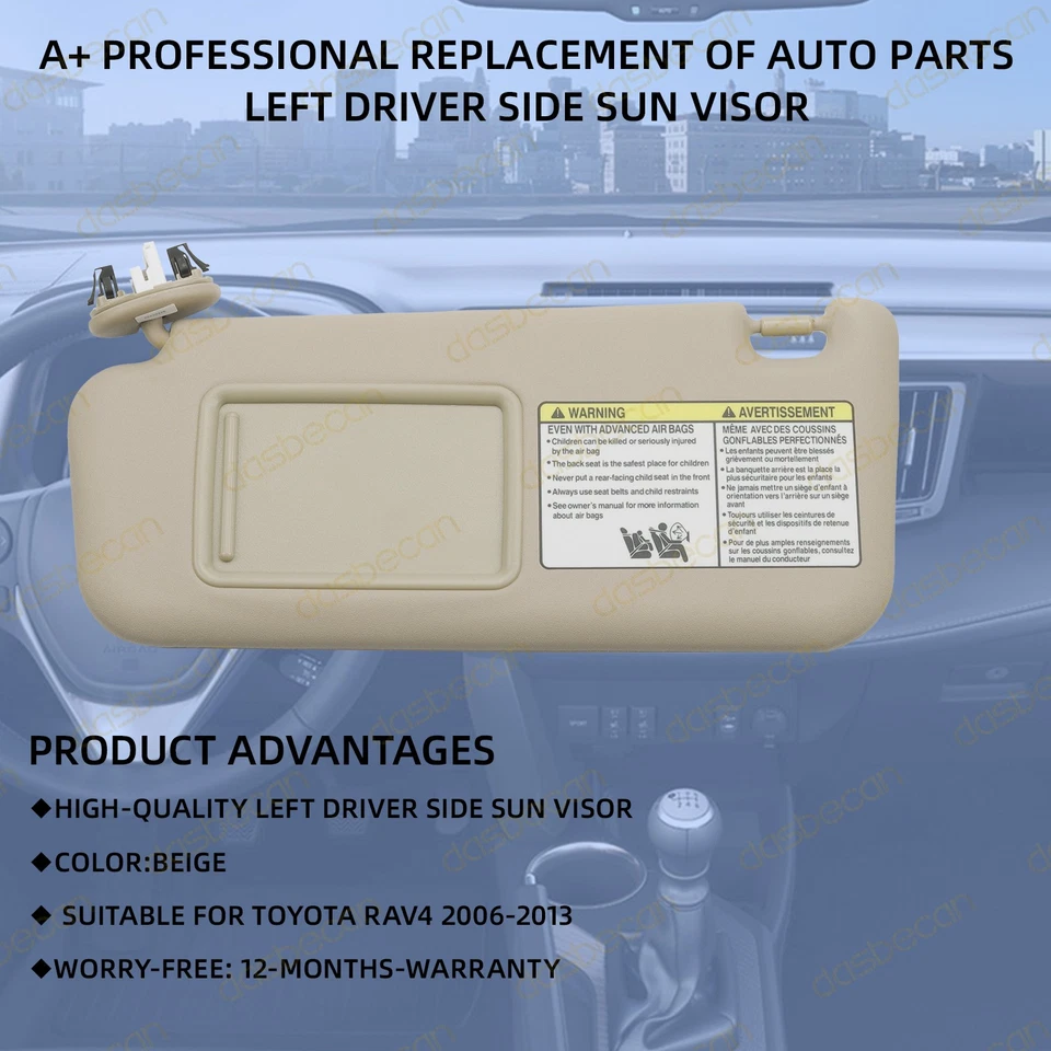 Beige Left Driver Sun Visor with Mirror For Toyota RAV4 2006-2013 74320-42501-A1 Foto 3 de 4