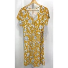 SHERPA Adventure Gear Padma Faux Wrap Dress Short Sleeve Yellow Orange Size L