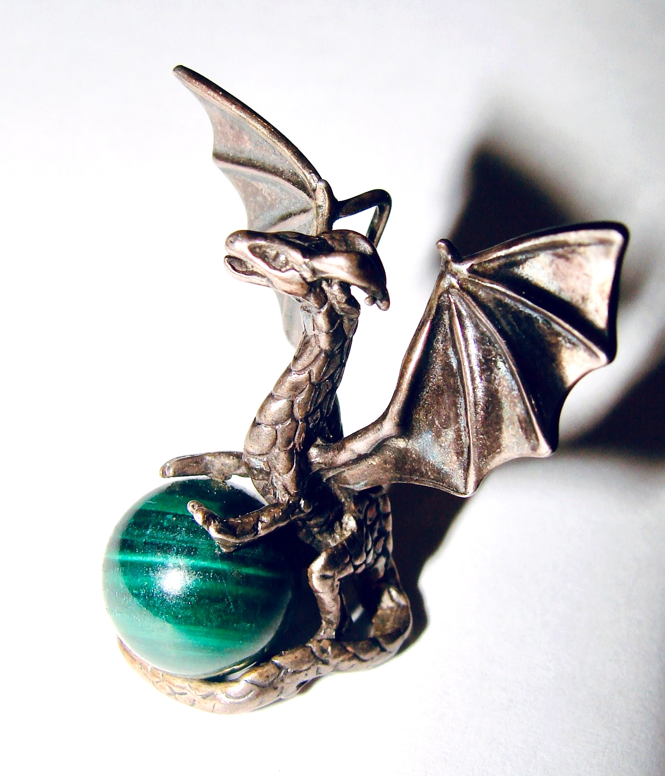 DESIGNER SIGNED STERLING SILVER DRAGON GREEN MALA… - image 1