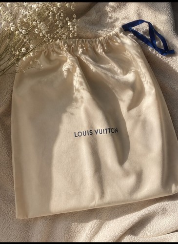 Louis Vuitton Dust Bag 20 x 19 Ivory Beige Cotton Blue Drawstring Authentic