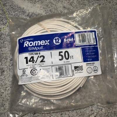 Romex Simpull Southwire Type NM-B 14/2 With Ground 50ft White
