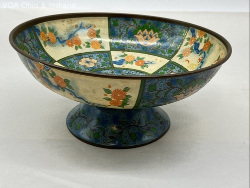 Baret Ware Canton Lithographed Tin Pedestal Bowl England Chinoiserie 1954