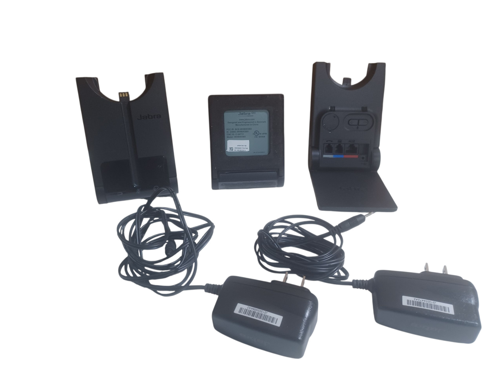 LOT OF 3: JABRA WHB003BS BASE AND 2 AC WALL CHARGER - NO HEADSET
