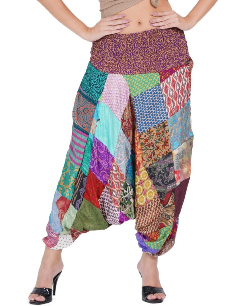 Pantalones Aladdin Hippie de Yoga Sueltos Cómodos Patchwork Boho Casuales par...