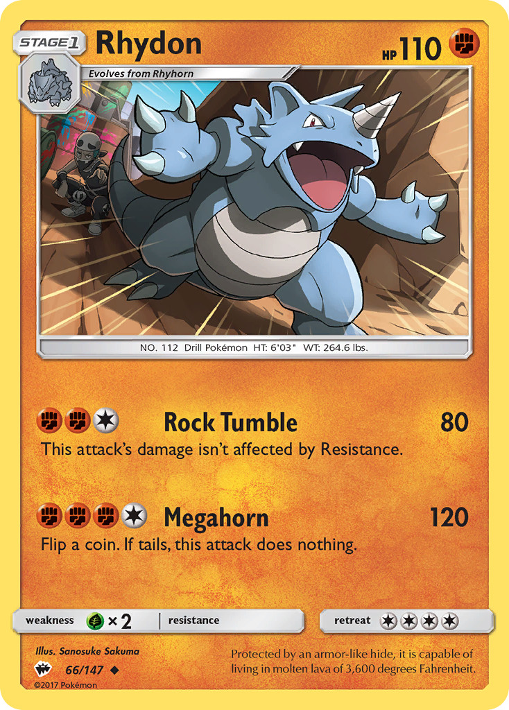 RHYDON 66/147 UNCOMMON BURNING SHADOWS POKEMON LIGHTLY PLAYED