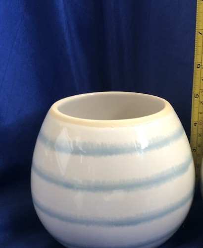Vaso rosa in gres a righe blu tondo soglia - Foto 5 di 6