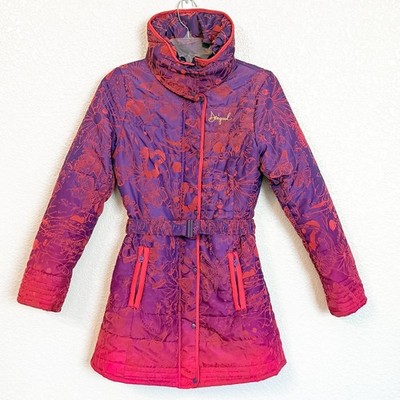 Desigual  'Hume' Ombre Quilted Puffer Coat Kids Girls 13/14 Velvet Flocked Belt