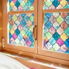 Window Privacy Film, Stained Glass Decorative Static Cling, Removable Laser Sun