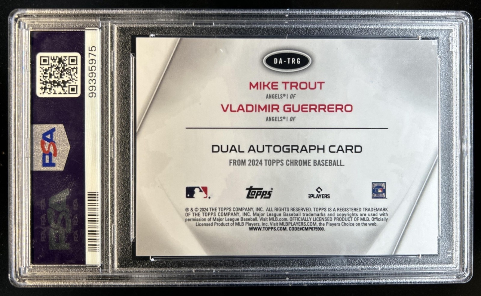 2024 Topps Chrome Vladimir Guerrero Mike Trout Dual Auto #/25 #DA-TRG PSA 10 view 2
