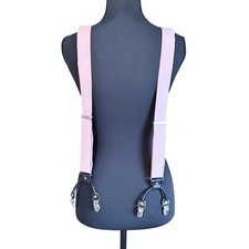 Menswear pink silk Italian made suspenders hand tailored black leather clips