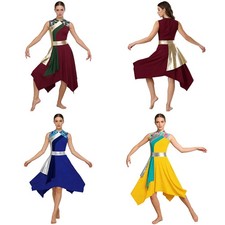 Women Dancewear Lyrical Dress Patchwork Leotard Shiny Costume Stage Modern Jazz