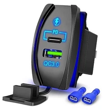  Rocker Switch Style USB Outlet Socket Fits Panel 4.2A PD Type C Type C + USB