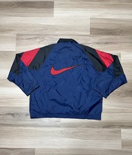 Vintage 90s Nike Windbreaker Jacket Blue Black Red Swoosh Big Logo Men's Large