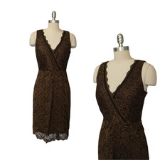 Vintage 90s Y2K BCBG MaxAzria Midi Dress Size 6 Brown V Neck Fairy Whimsygoth