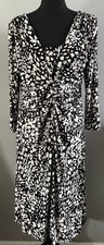 CHAPS Black White Geo Print Faux Wrap Stretch Career Dress 3/4 Sleeves Large