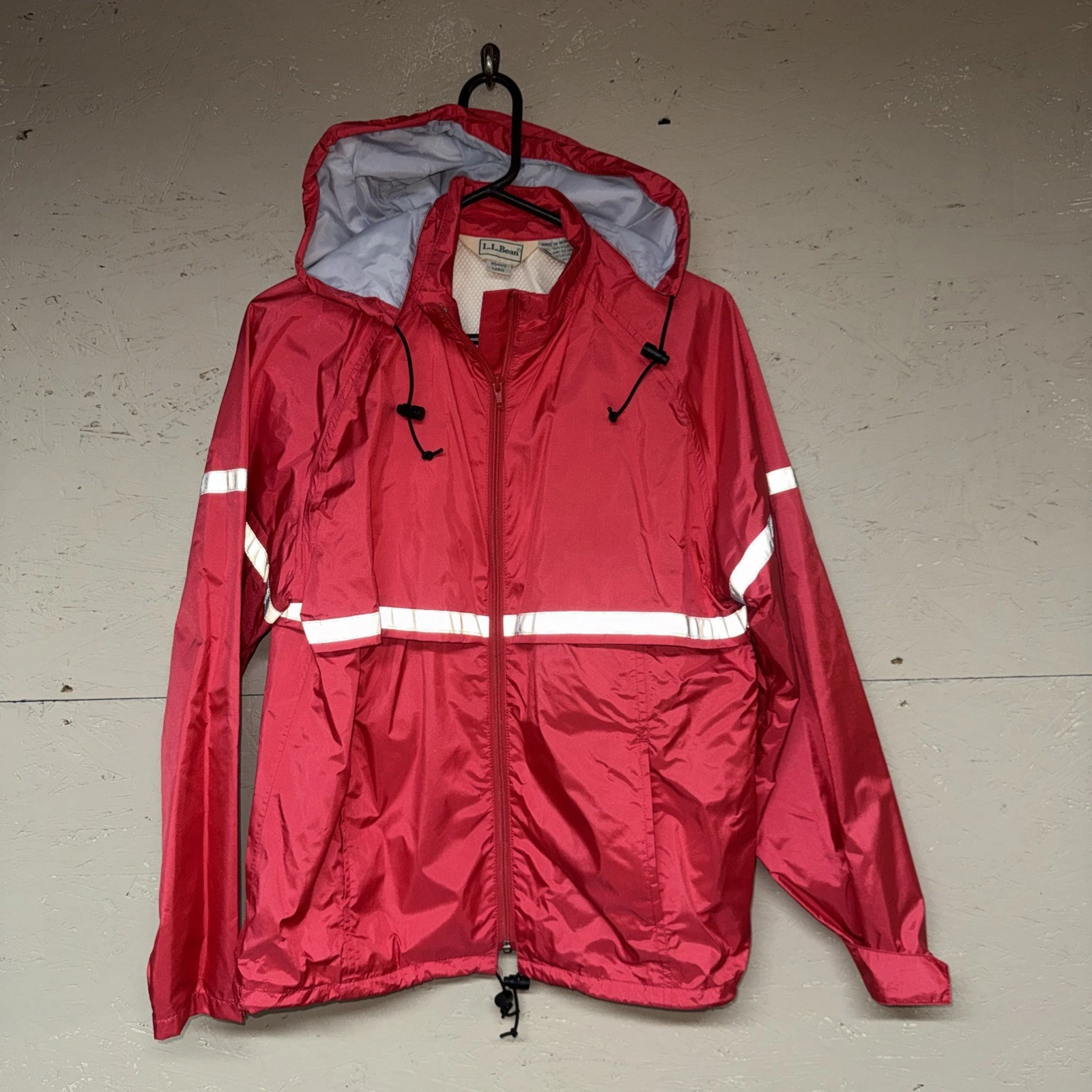 Vtg LL Bean Rain Jacket Red Goretex Cycling Running Reflective Women’s L EUC