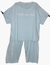 2PC Light Blue "Sleep All Day" Tunic  Pants Loungewear Set - Women's Size 5XL