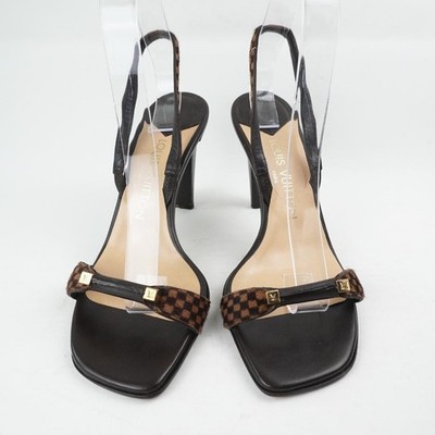 LOUIS VUITTON Damier Heel Sandals Woman Mule EU37.5 Brown cute | eBay