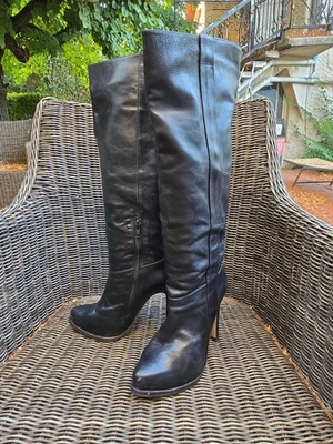 (M058 A61) Pura López – Bottes hautes en cuir noir – Talons 11,5 cm – Taille 36 - Photo 1/4