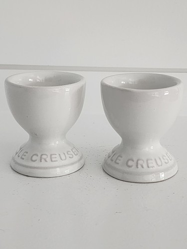 2 White Le Creuset Footed Egg Cups Holder