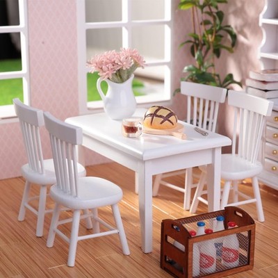 1/12 Dollhouse Table Chair Set, 17pcs Wooden Miniature Kitchen Furniture Set ...