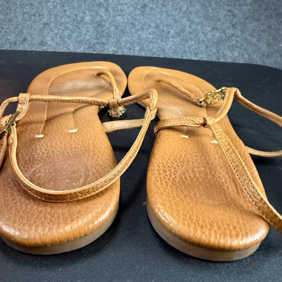 Sandalias de tanga Tory Burch Emmy de cuero tostado real para mujer talla 9,5 Foto 4 de 4