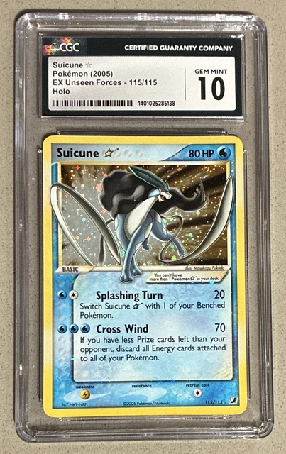 Pokémon Suicune Gold Star 115/115 EX Unseen Forces 2005 CGC10 (Includes Pokédex)