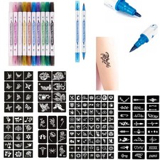 Temporary Tattoo Markers for Skin 10 Body Markers, 131 Stencils Safe for All Age