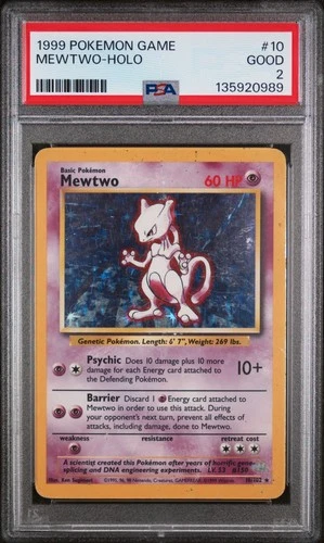 PSA 2 Mewtwo Holo 1999 Pokemon Game Base Set 10/102 Pokemon Card