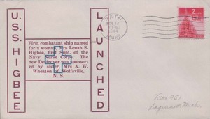 USS Higbee DD 806 Launch Ceremony cover, postmark  Bath ME 1944