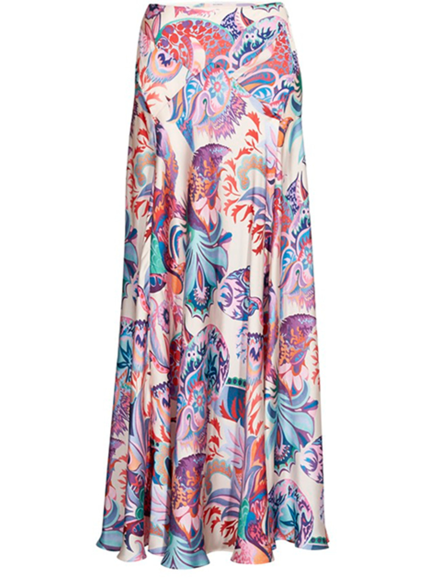 $620 PACO RABANNE floral psychedelic maxi skirt beige / multicolor FR 34 / US 2