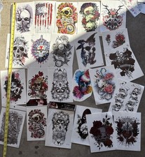 Lot Of Skull Themed Large Temporary Tattoos 23 Pieces