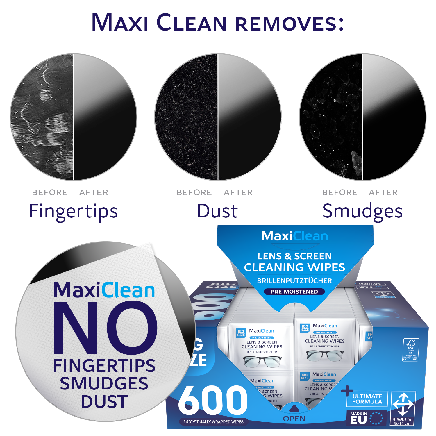 Eye Glasses Wipes Lens Cleaner 600 Individually Wrapped for Phone