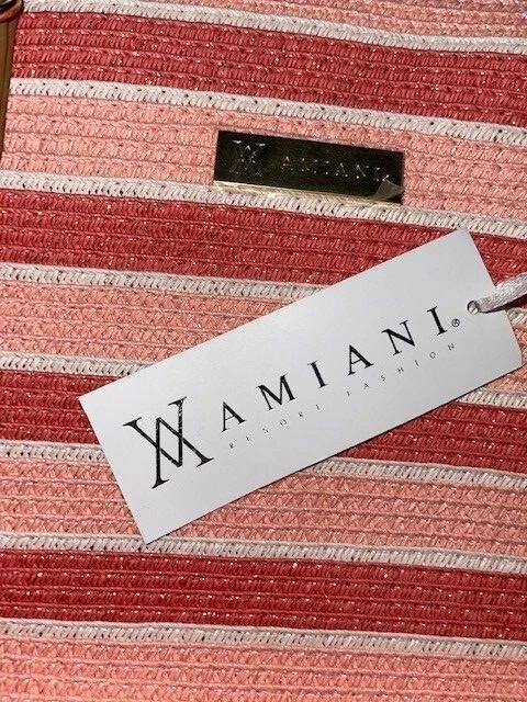 Amiani Resort Fashion Pink Beach Tote Bag Leather Handles Gold