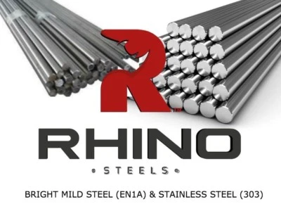 RHINO STEELS Bright Mild Steel EN1A & 303 Stainless Steel - 3mm to 60mm Round Shaft Metal Bar