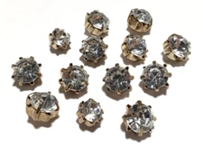 13 Faux Diamond Prong Set Gold Tone Metal Backs Rhinestone Vintage Shank Buttons