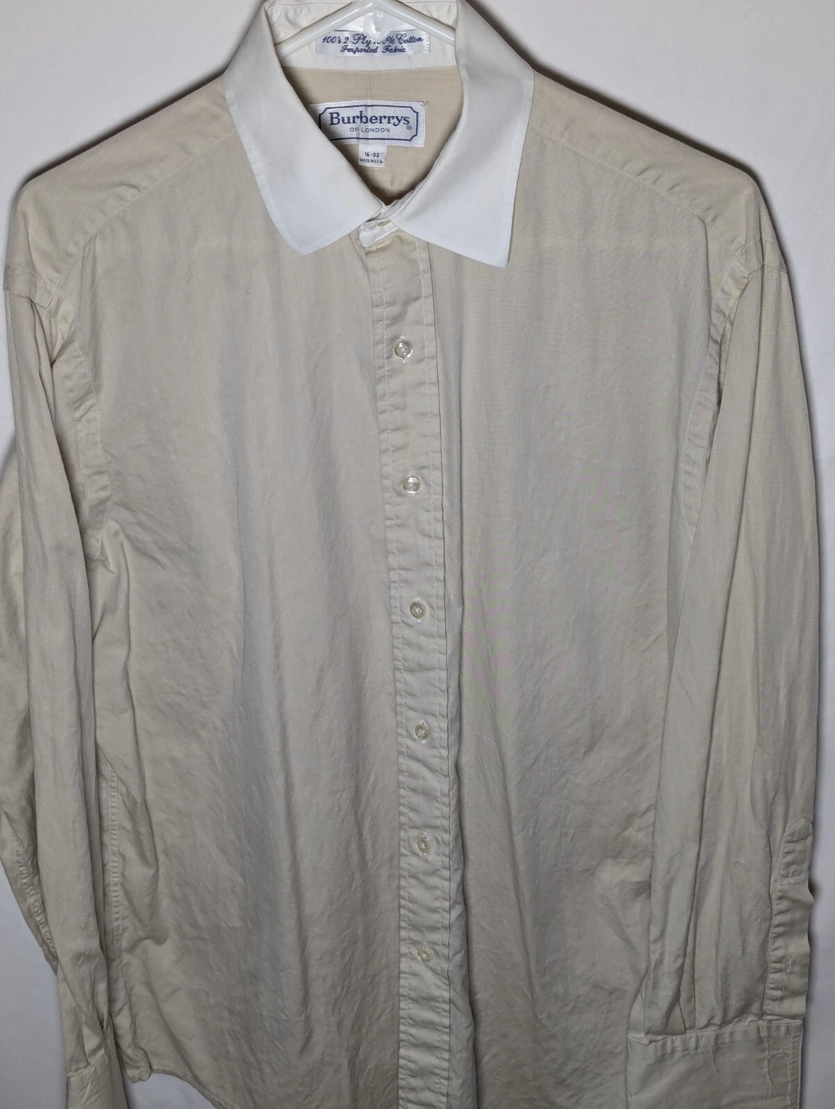 Camicia elegante uomo Burberrys Large of London taglia 16 x 33 marrone abbottonata USA