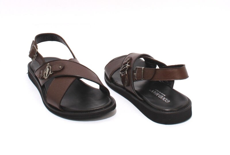 GoodMan 03b Brown Leather Slingback Slides Buckle Men Sandals Frye Maya Double Buckle Slide Sandals | Neiman Marcus main image 4