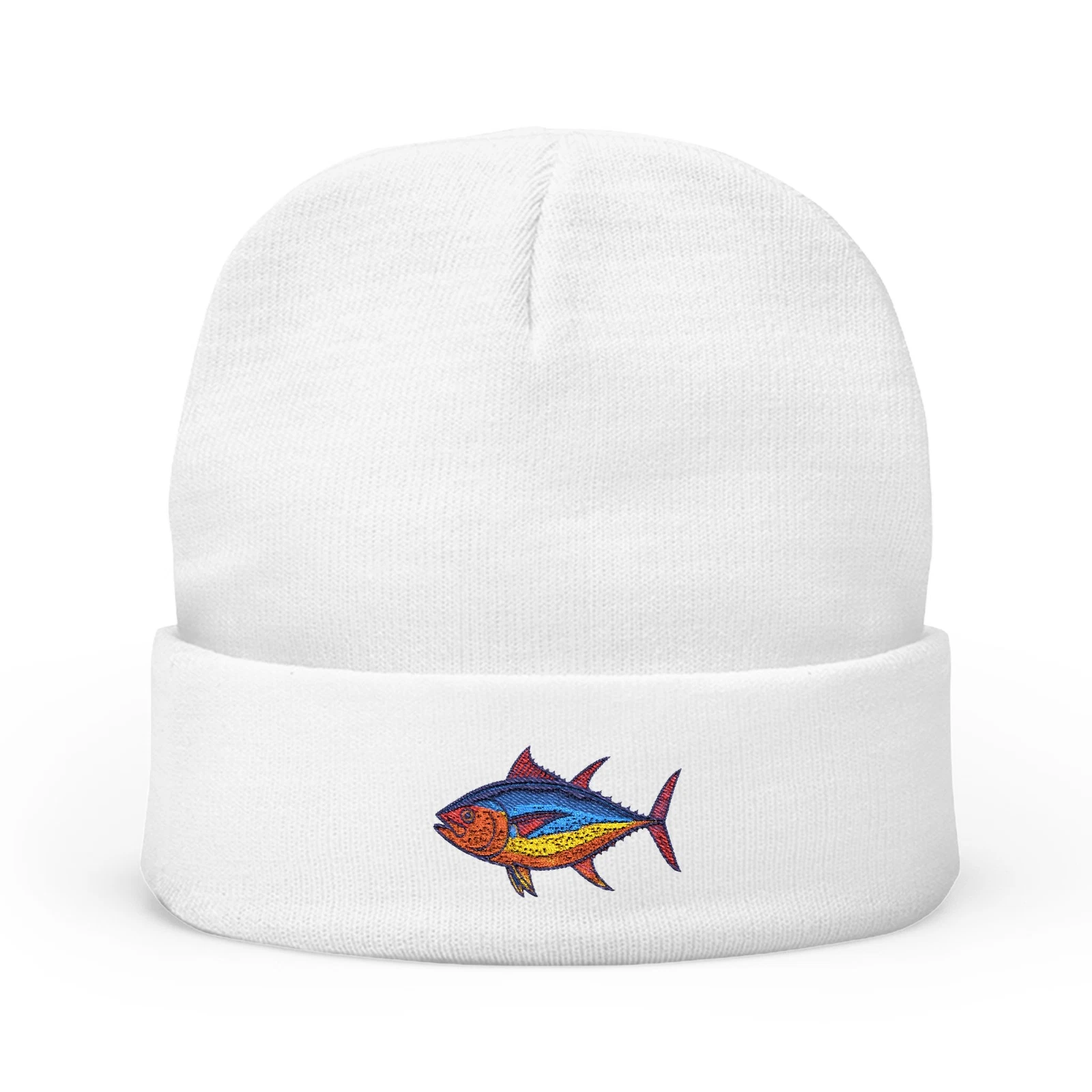 Knit Beanie Hat Embroidered Bluefin Tuna Fish Pop Art Nautical Beach