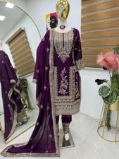 Stylish Chinnon Silk Purple Color Salwar Kameez With Dupatta For Function Wear