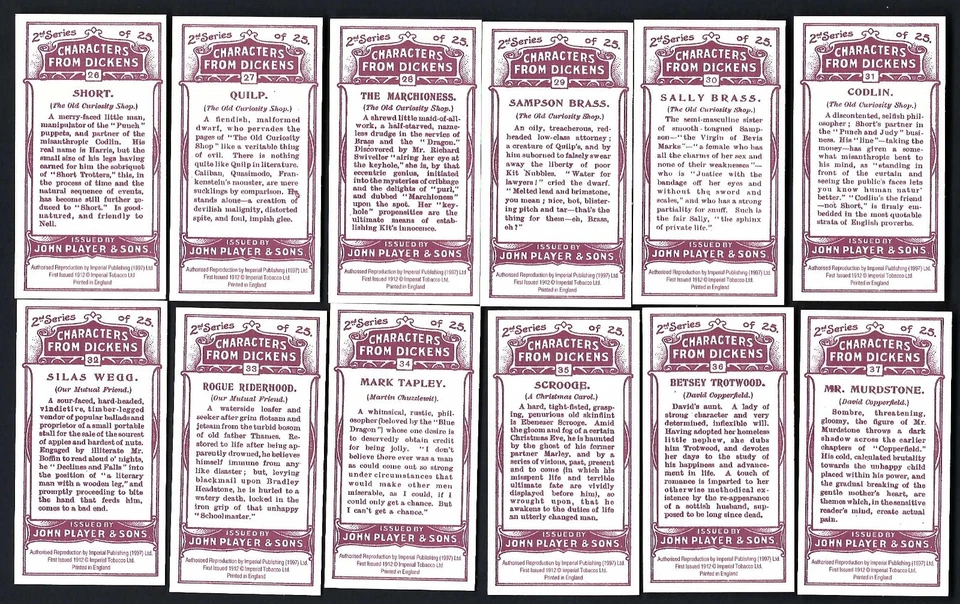 IMPERIAL - CHARACTERS FROM DICKENS, 2ND (PLAYER, REPRINT) - FULL SET OF 25 CARDS - Image 3 of 4