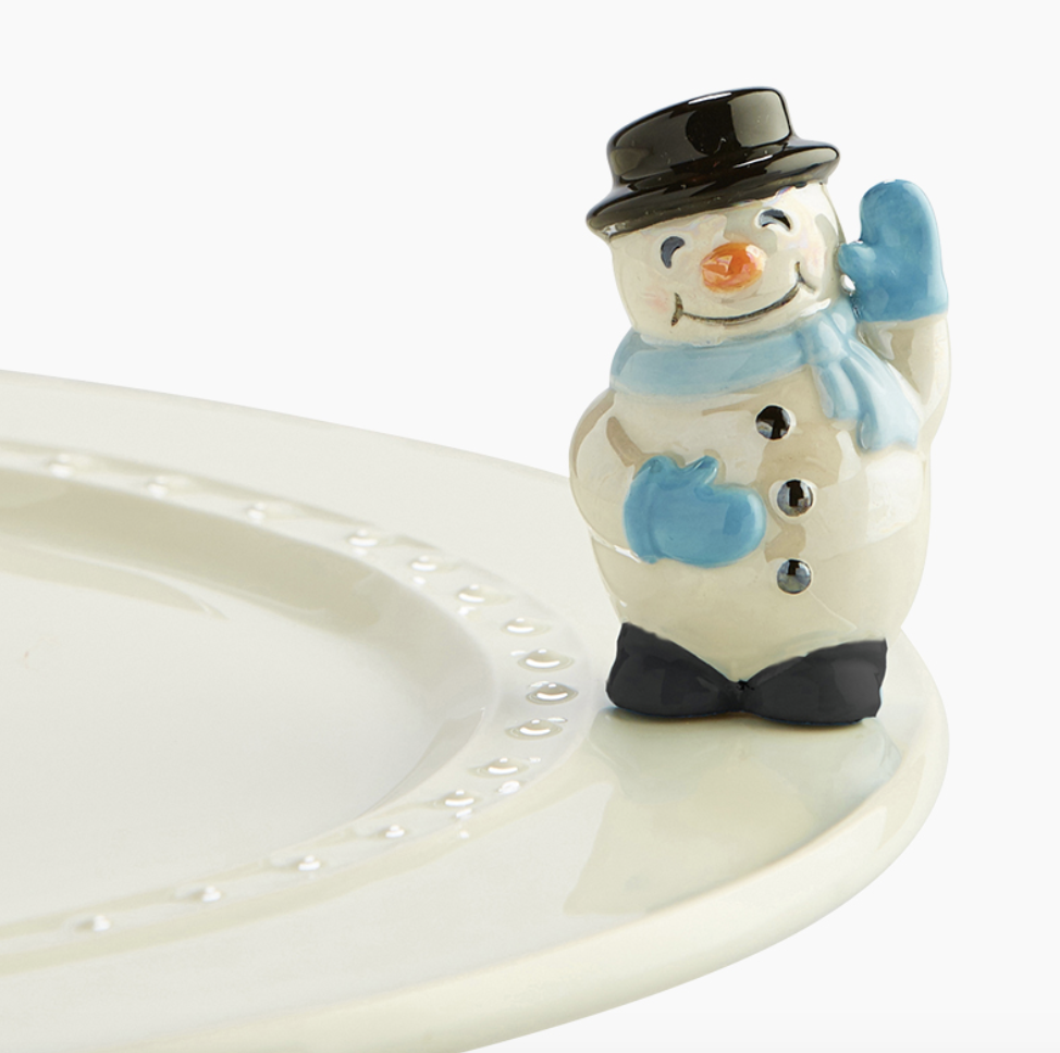 Nora Fleming Frosty Pal Mini Snowman Blue Ceramic Platter Charm