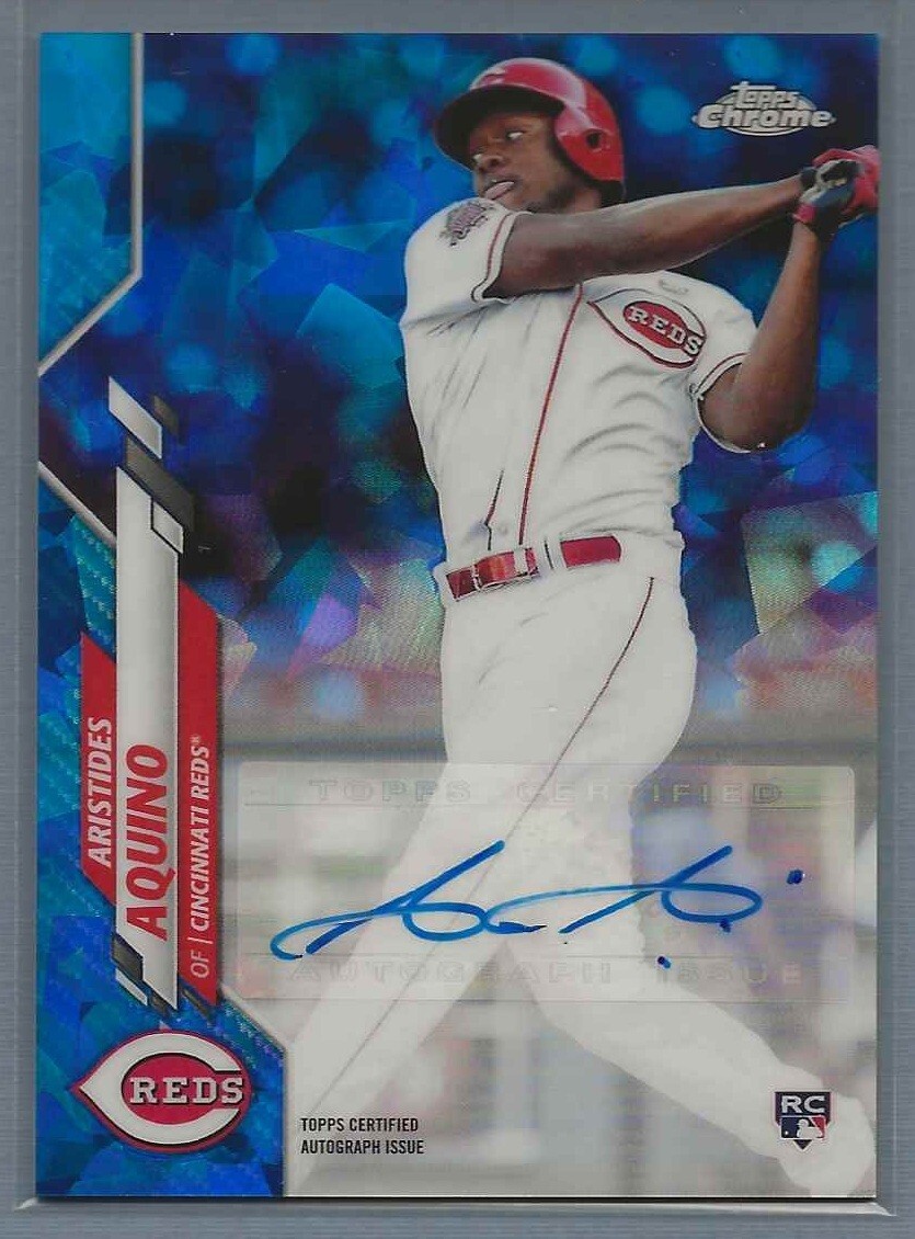 2020 Topps Chrome Sapphire Aristides Aquino Auto Refractor Rookie Card #RA-AA
