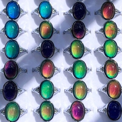 Bulk 50pcs Emotional Temperature Mood Color Change Stone Rings Women Men Jewelry