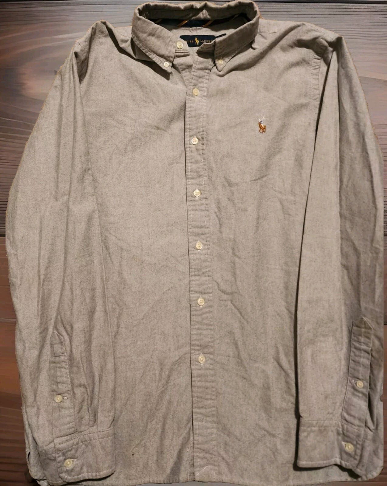 Polo Ralph Lauren uomo camicia manica lunga carne pony grigio taglia L tinta unita