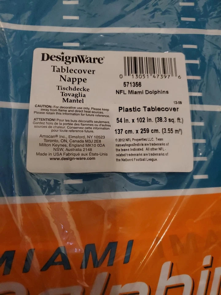 Miami Dolphins NFL Football Sports Party Decoration Plastic Tablecover 54 x 102 - Image 2 of 2