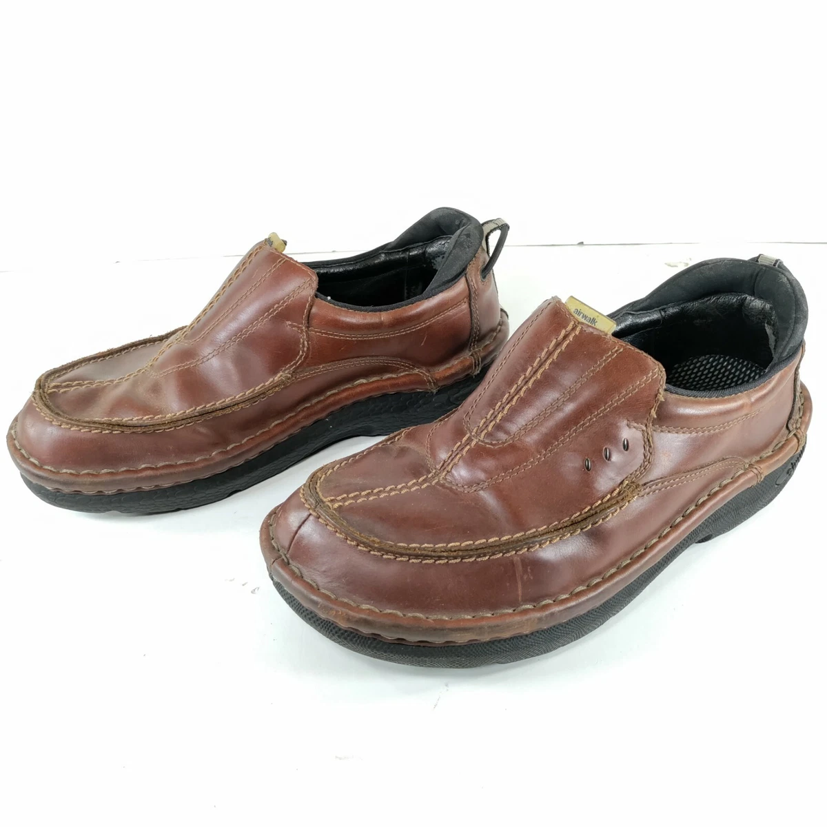 Airwalk Leather Loafer Shoes Mens Size 8 Slip On Brown Casual