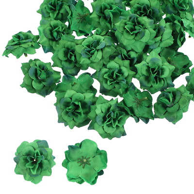 100 Pcs 1.77 Inch Artificial Roses Head Faux Flowers Wedding DIY Dark Green