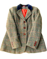 Harris Tweed For Kesta London, Hacking Jacket 10 Uk Semi-fitted-navy Velvet Trim
