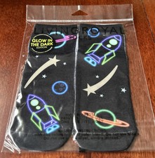 LIVING ROYAL GLOW IN THE DARK EDITION SPACE ROCKET SOCKS. 100 POLYESTER OSFM
